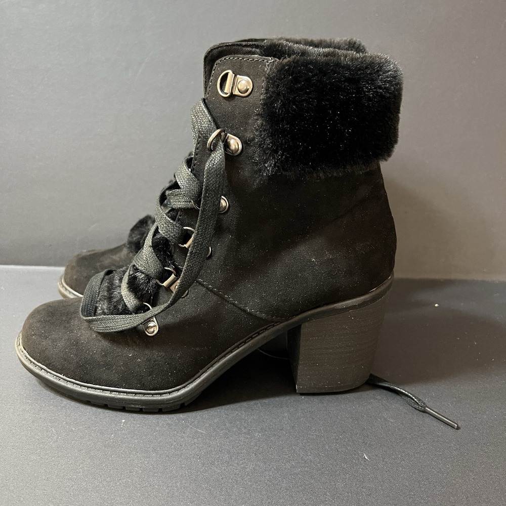 A New Day Larina Black Lace-Up Combat Ankle Heel Boots Women's Size 7.5